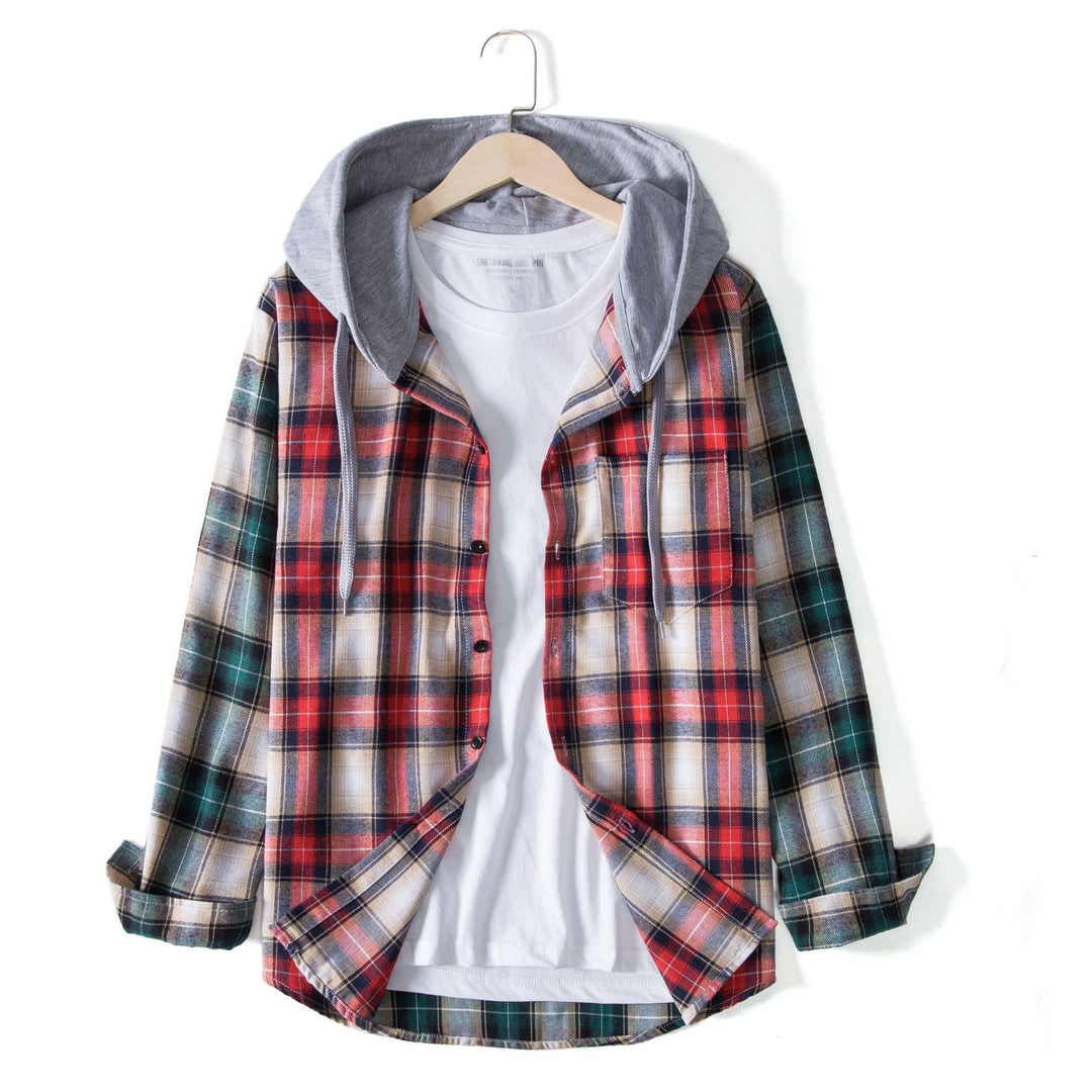 Damen Flanellhemdjacke mit Kapuze und Karomuster EB