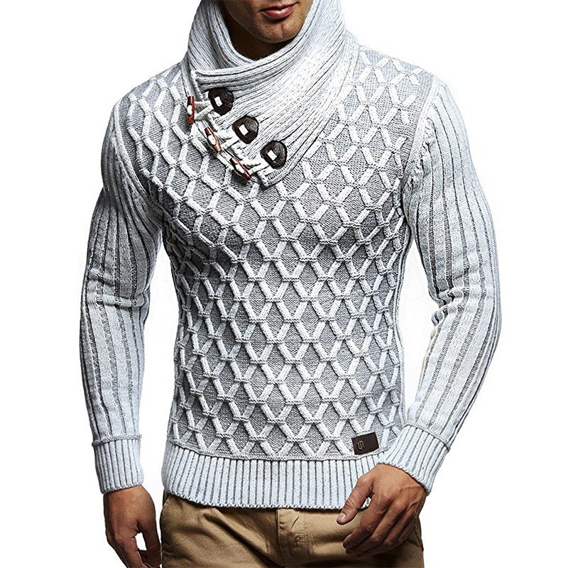 Herren Strickpullover mit hohem Kragen und innovativem Strukturdesign EB