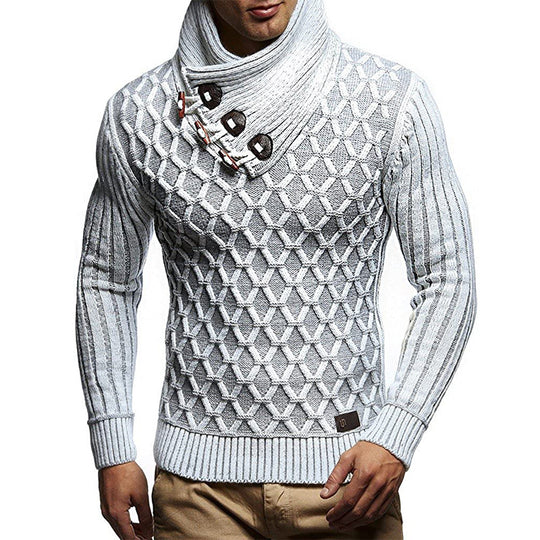 Herren Strickpullover mit hohem Kragen und innovativem Strukturdesign EB