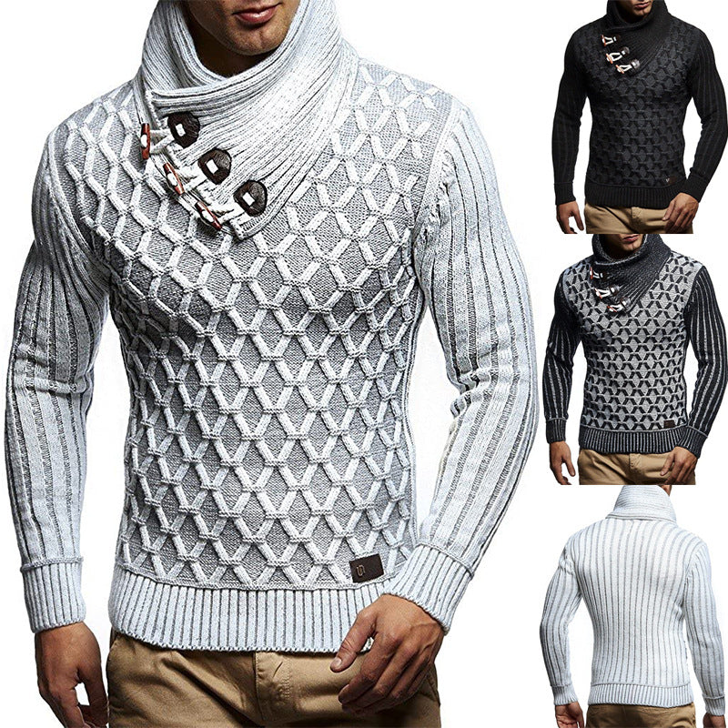 Herren Strickpullover mit hohem Kragen und innovativem Strukturdesign EB
