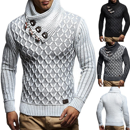 Herren Strickpullover mit hohem Kragen und innovativem Strukturdesign EB