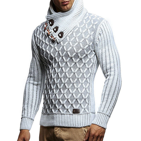 Herren Strickpullover mit hohem Kragen und innovativem Strukturdesign EB