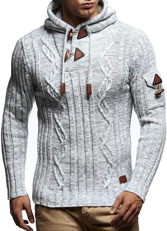 Herren Grobstrick Pullover mit Kapuze und dekorativen Schnürdetails EB