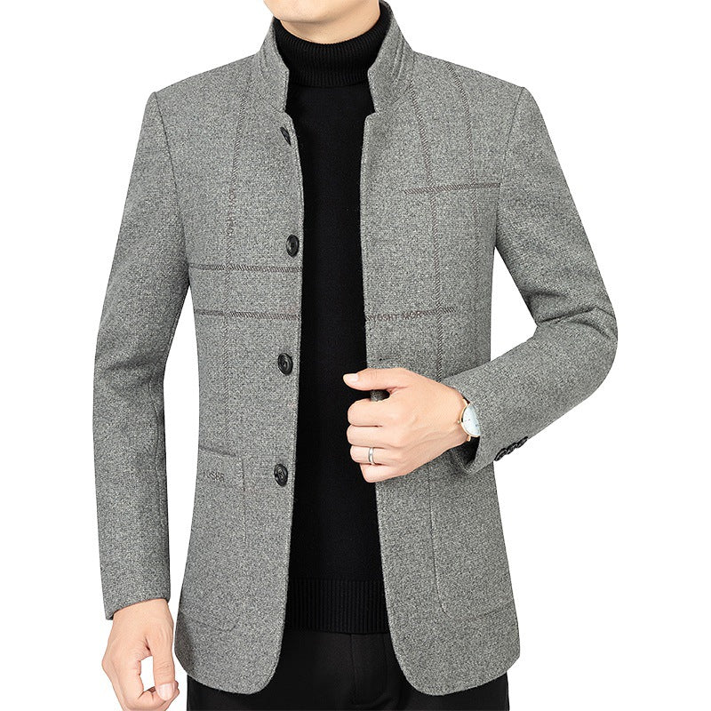Herren Kurzblazer im Sakko-Stil mit Stehkragen und strukturierter Wollmischung EB