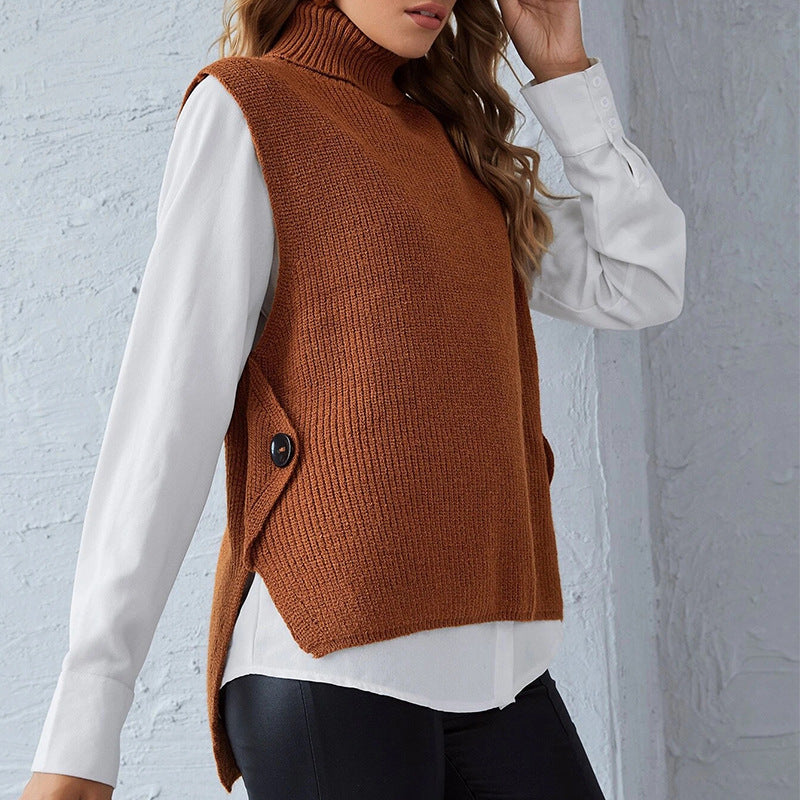 Damen Strickweste mit Stehkragen und Knopfdetails EB