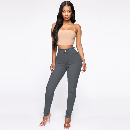 Damen Hoch geschnittene Skinny Jeans mit formenden Nähten EB