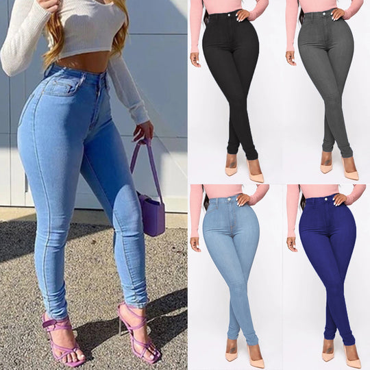 Damen Hoch geschnittene Skinny Jeans mit formenden Nähten EB