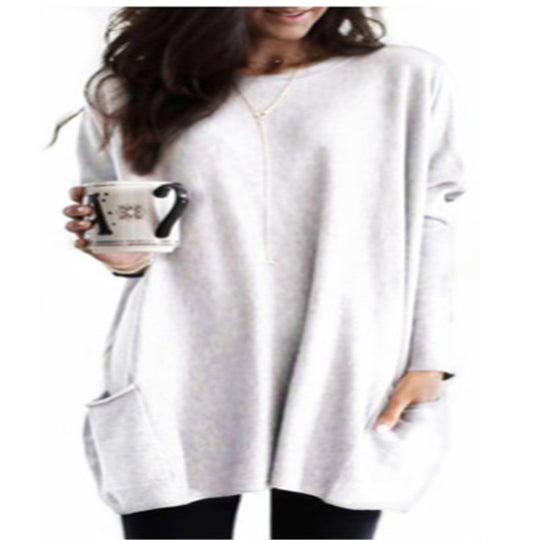 Damen nan oversized Longshirt mit Kontrastblock und aufgesetzten Taschen EB