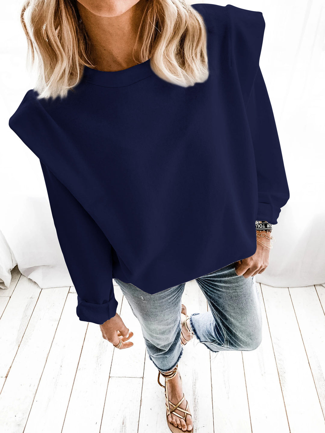 Damen Oversize Pullover mit lässigen Puffärmeln und komfortablem Rundhalsausschnitt EB