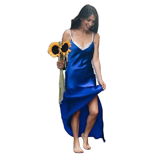 Damen Elegantes Maxikleid mit schmalen Spaghetti-Trägern und fließendem Schnitt EB