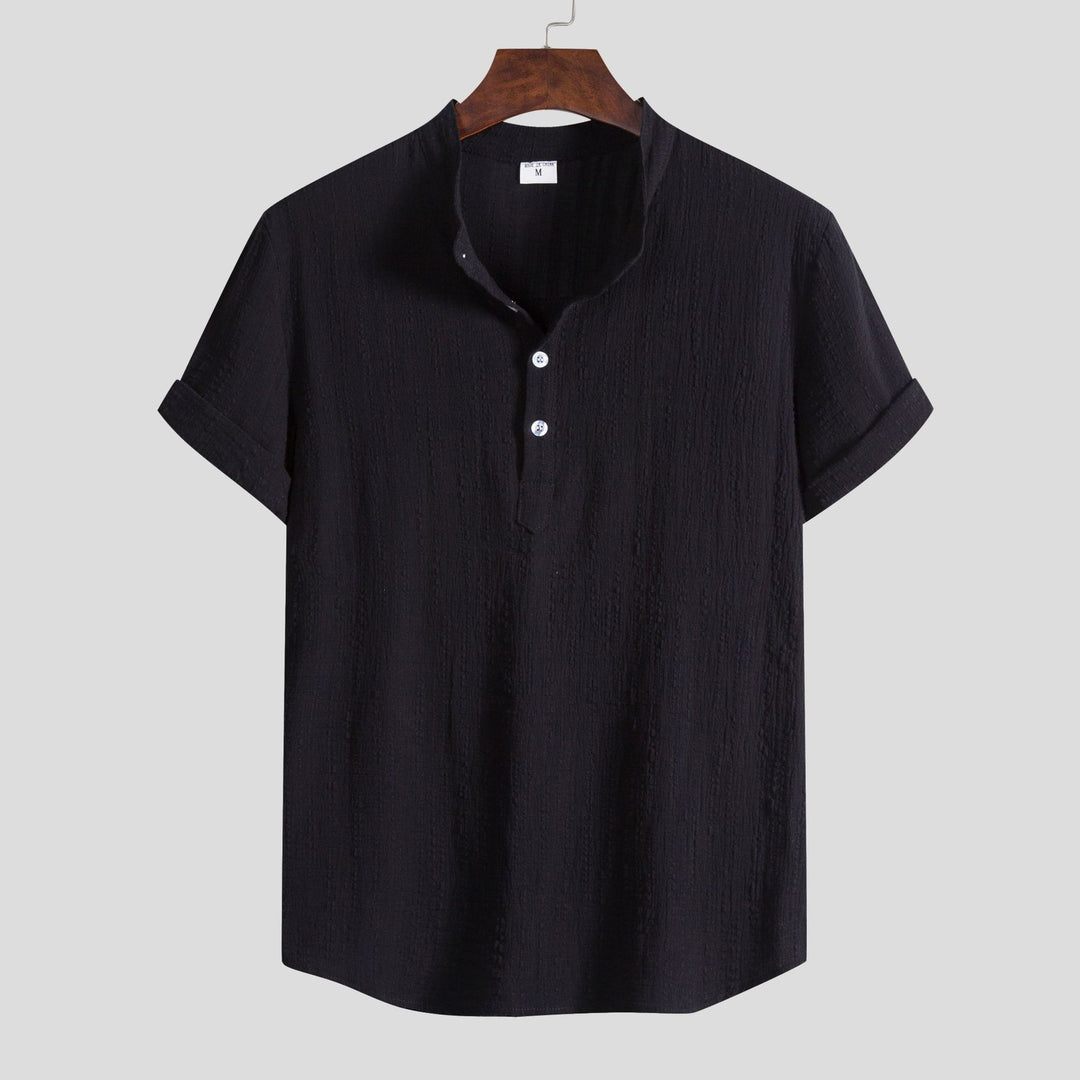 Herren Kurzarmhemd mit strukturiertem Henley-Ausschnitt EB
