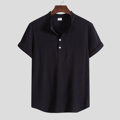 Herren Kurzarmhemd mit strukturiertem Henley-Ausschnitt EB