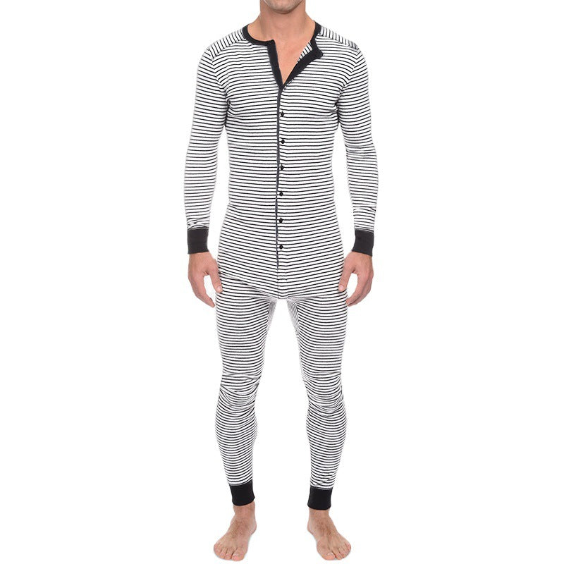 Herren Langarm Schlafanzugset mit komfortablem Knopfdesign EB