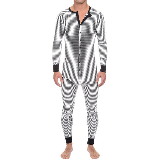 Herren Langarm Schlafanzugset mit komfortablem Knopfdesign EB