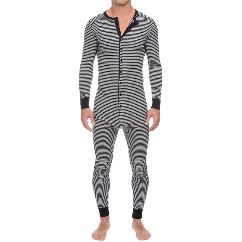 Herren Langarm Schlafanzugset mit komfortablem Knopfdesign EB