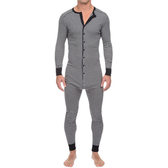Herren Langarm Schlafanzugset mit komfortablem Knopfdesign EB