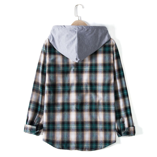 Damen Flanellhemdjacke mit Kapuze und Karomuster EB