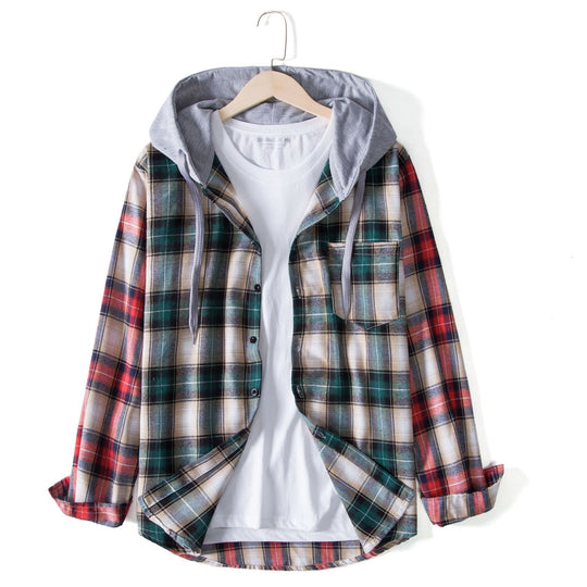 Damen Flanellhemdjacke mit Kapuze und Karomuster EB