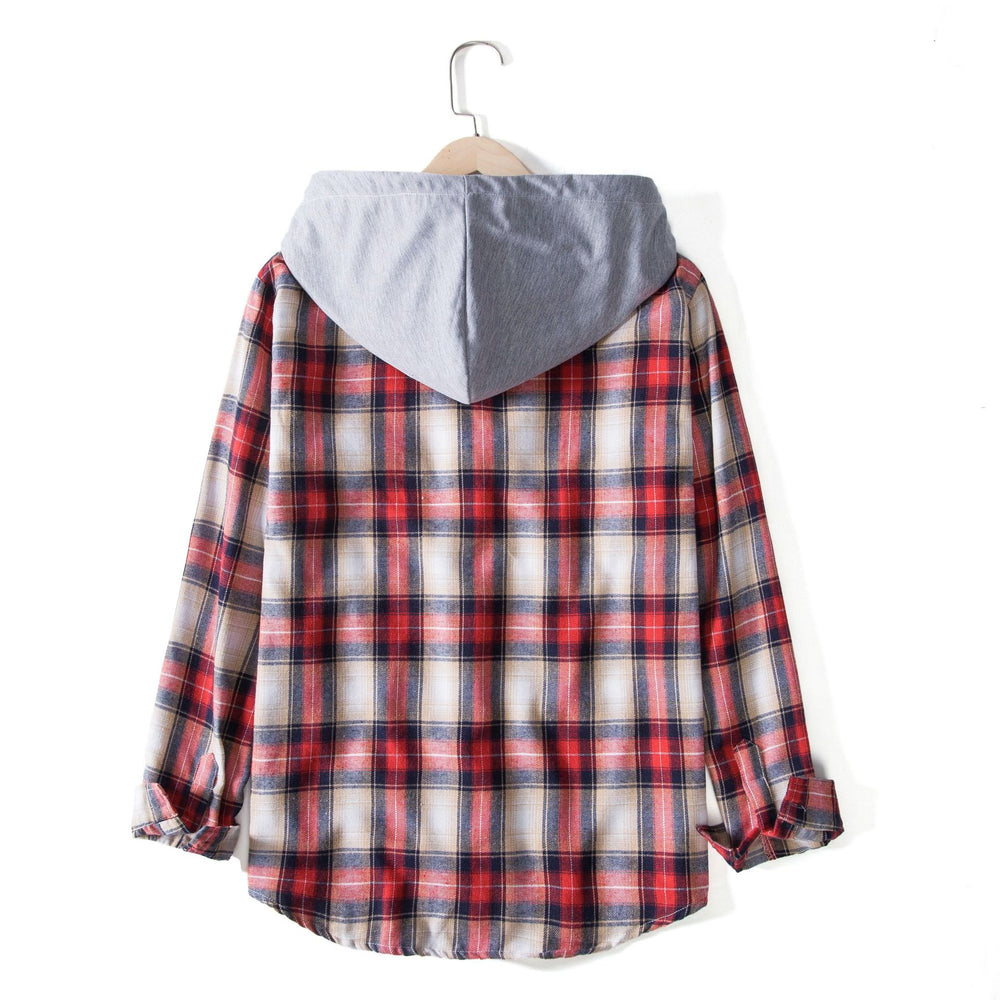 Damen Flanellhemdjacke mit Kapuze und Karomuster EB