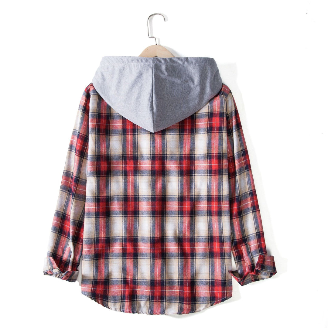 Damen Flanellhemdjacke mit Kapuze und Karomuster EB