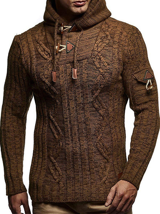 Herren Strickpullover mit Kapuze und hochwertiger Struktur EB