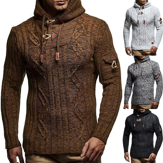 Herren Grobstrick Pullover mit Kapuze und dekorativen Schnürdetails EB