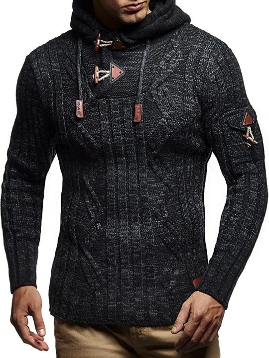 Herren Strickpullover mit Kapuze und hochwertiger Struktur EB