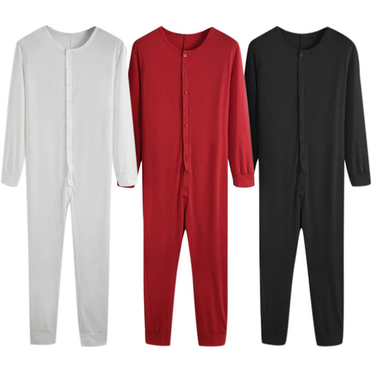 Unisex nan Einteiliger Langarm-Schlafanzug mit durchgehender Knopfleiste und elastischen Bündchen EB