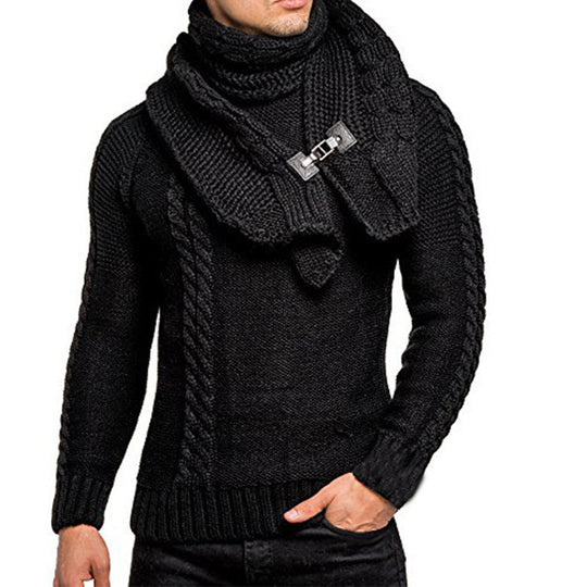 Herren Strickpullover mit elegantem Zopfmuster und modischem Schal EB