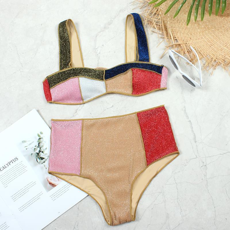 Damen Hochtailliertes Bikini-Set mit funkelnden Akzenten EB