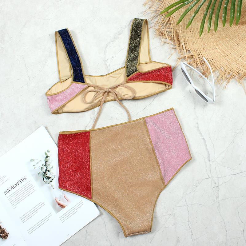 Damen Hochtailliertes Bikini-Set mit funkelnden Akzenten EB