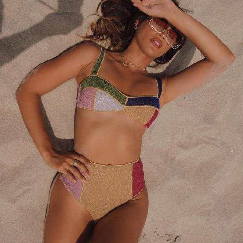Damen Hochtailliertes Bikini-Set mit funkelnden Akzenten EB