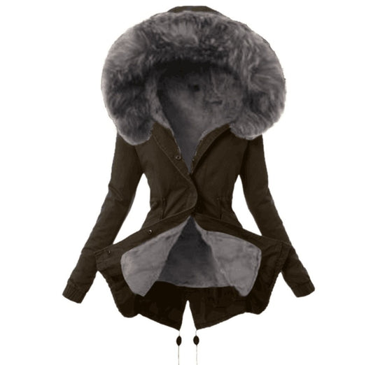 Damen modische Parka mit abnehmbarem Pelzkragen EB