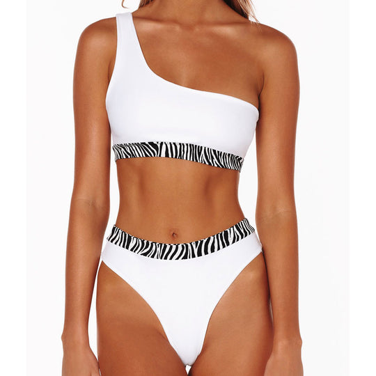 Damen Einseitiger Bikini mit modischem Zebra-Patch EB
