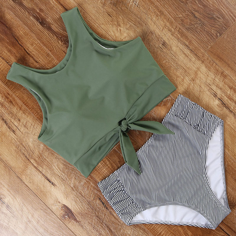 Damen Sportliches Bikini-Set mit modischem Crop-Top und hochtailliertem Slip EB