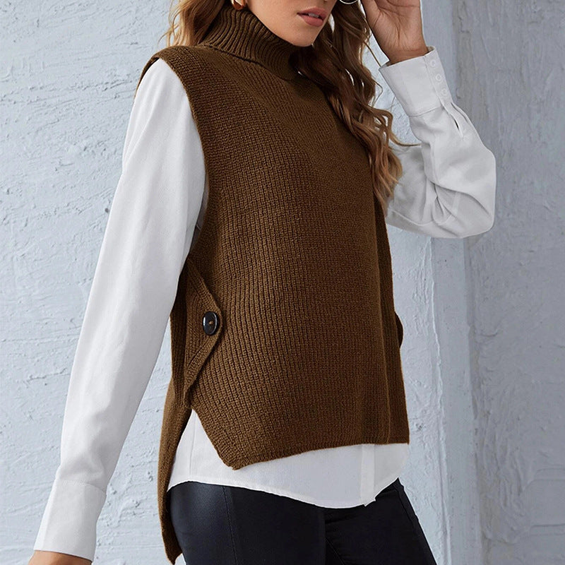 Damen Strickweste mit Stehkragen und Knopfdetails EB