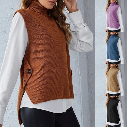 Damen Strickweste mit Stehkragen und Knopfdetails EB