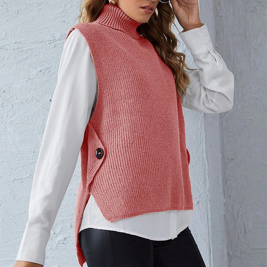 Damen Strickweste mit Stehkragen und Knopfdetails EB