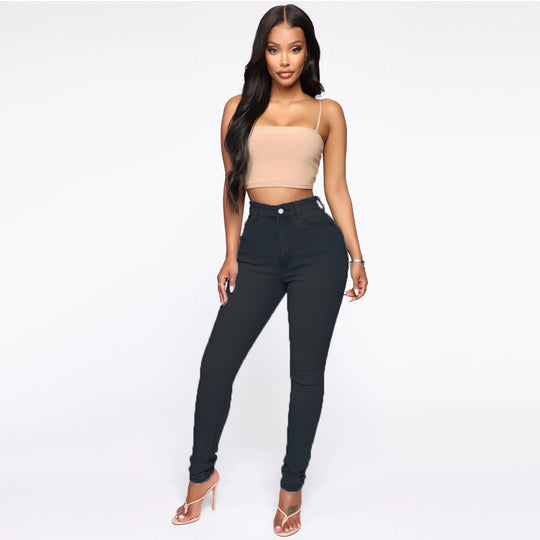Damen Hoch geschnittene Skinny Jeans mit formenden Nähten EB
