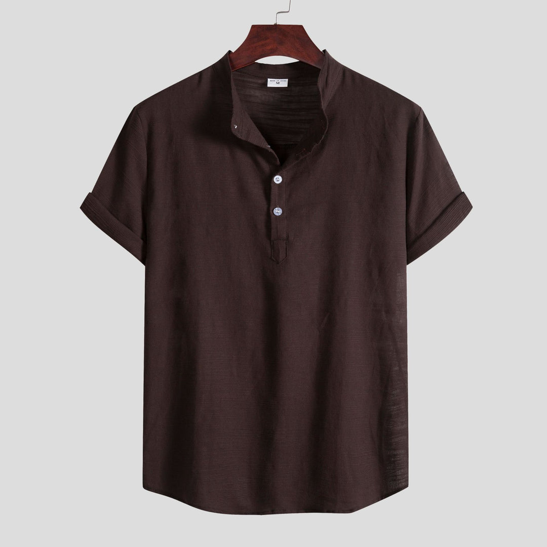 Herren Kurzarm Hemd mit Stehkragen und Knopfdetails EB