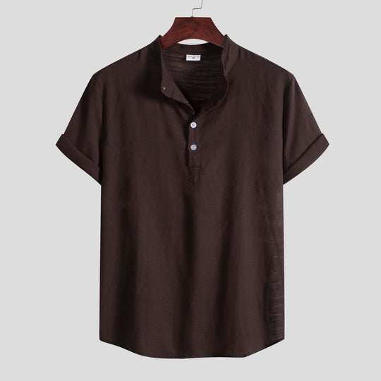 Herren Kurzarm Hemd mit Stehkragen und Knopfdetails EB