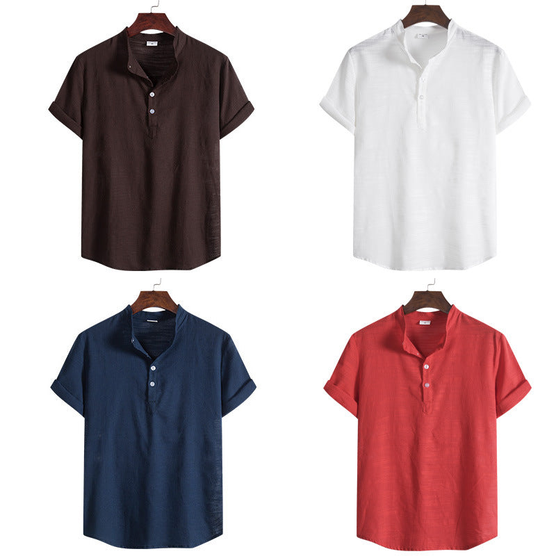 Herren Kurzarm Hemd mit Stehkragen und Knopfdetails EB