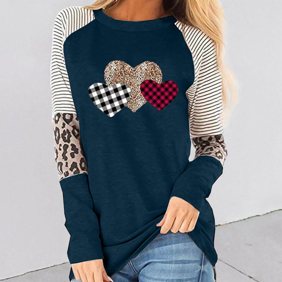 Damen Raglan-Shirt mit Herz-Design und Leo-Detail EB