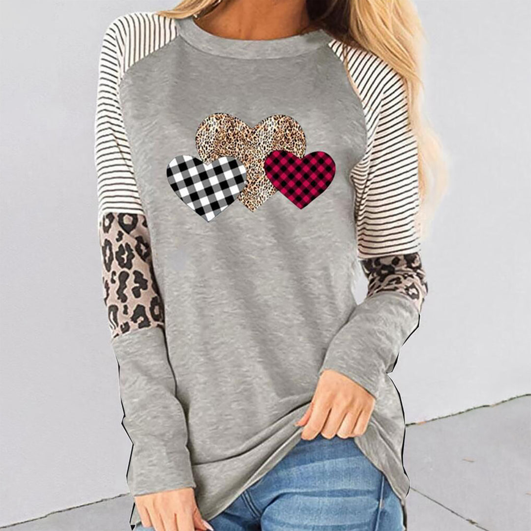 Damen Raglan-Shirt mit Herz-Design und Leo-Detail EB