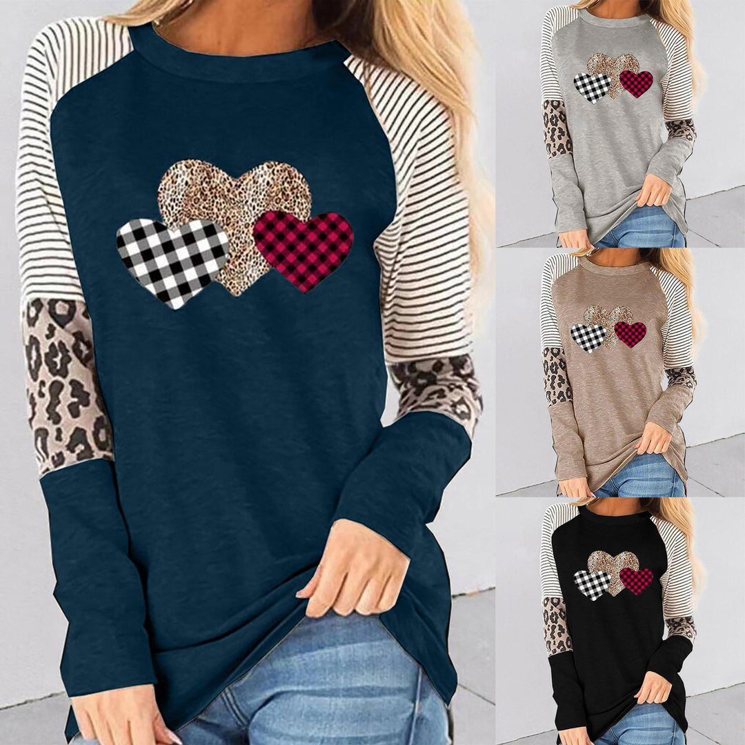 Damen Raglan-Shirt mit Herz-Design und Leo-Detail EB