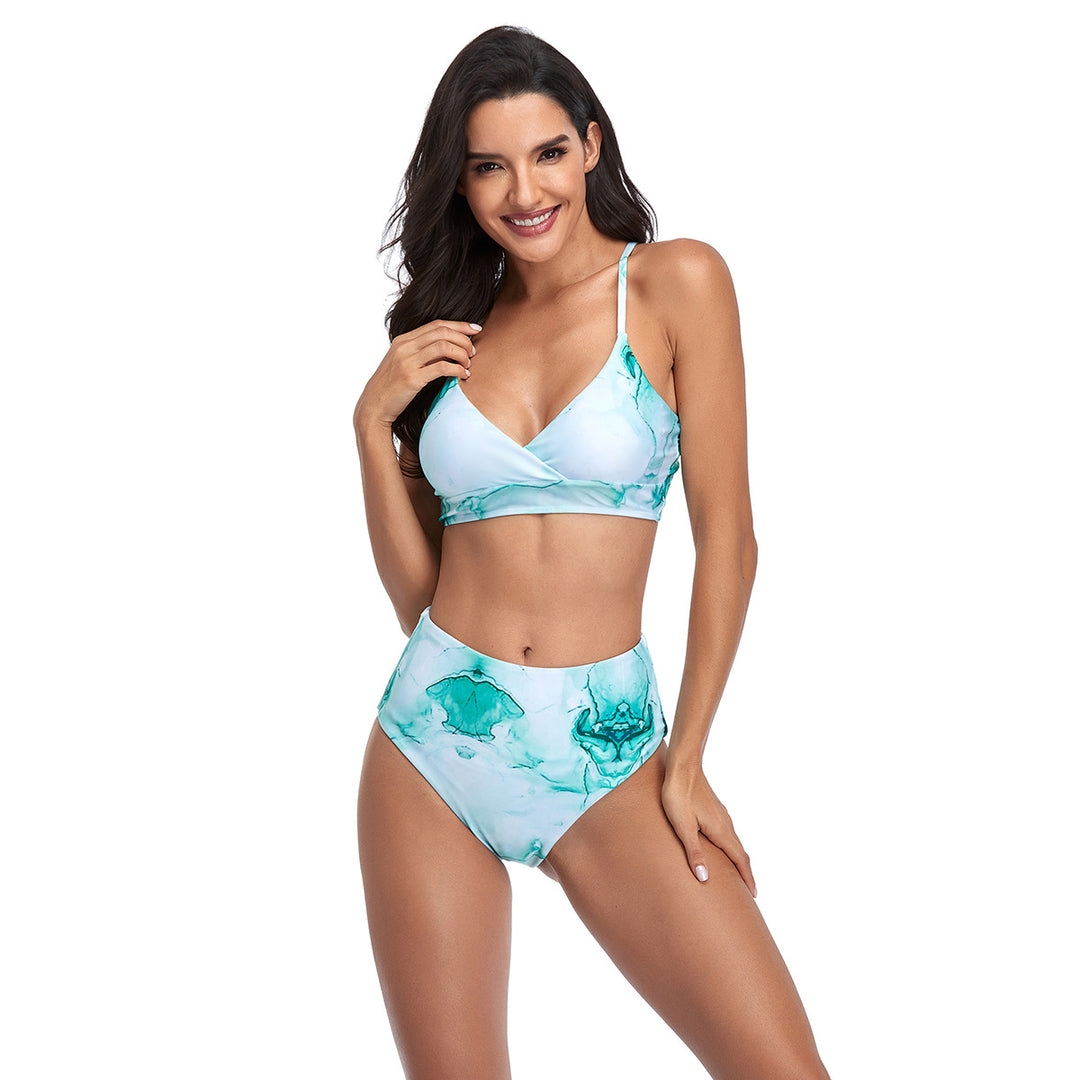 Damen Bikini-Set mit hohem Bund und modischem Wickeldesign EB