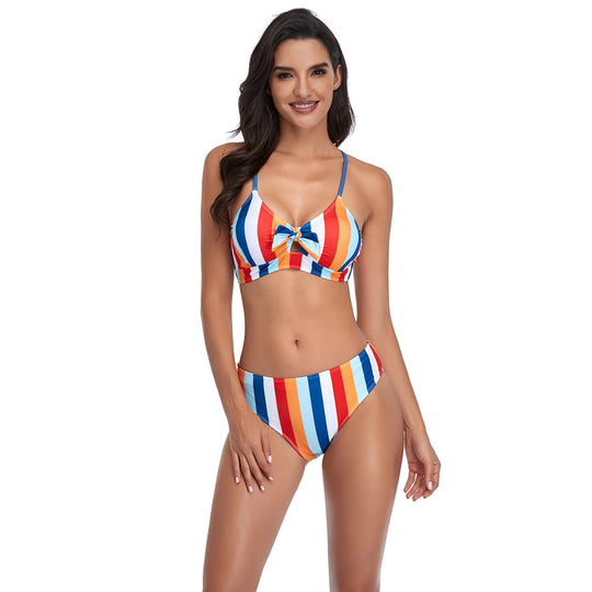 Damen Bikini-Set mit raffiniertem Knoten und modischem Streifenmuster EB
