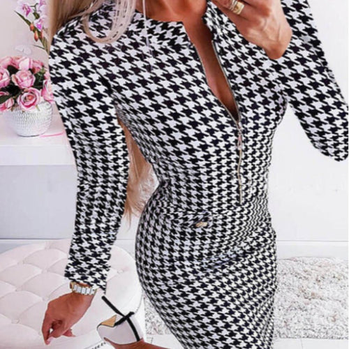 Damen Kleid im eleganten Hahnentrittmuster mit taillierter Passform EB