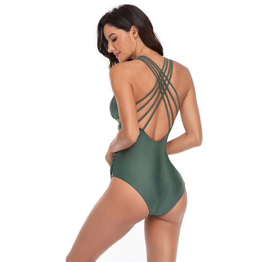 Damen figurformender Badeanzug mit tiefem V-Ausschnitt und eleganten Rüschendetails EB