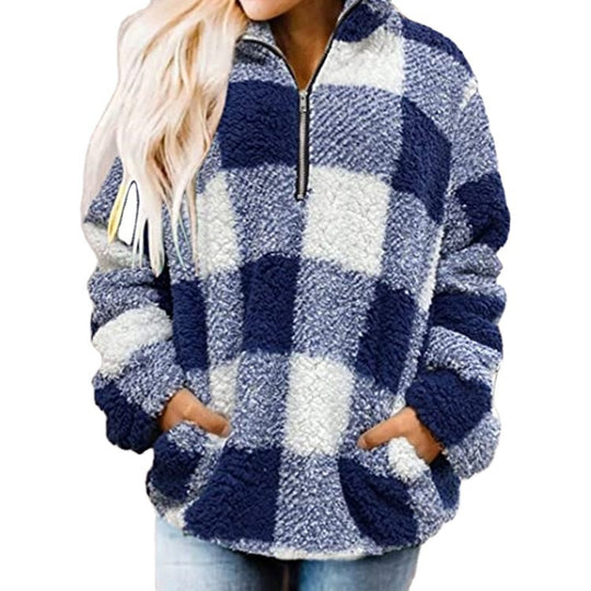 Damen Fleece Pullover mit Karomuster EB